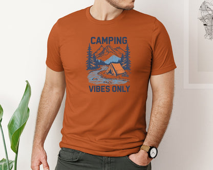 brand:Bella Canvas|color:Autumn|Camping Vibes Only Outdoor Adventure Tee Graphic T-Shirt
