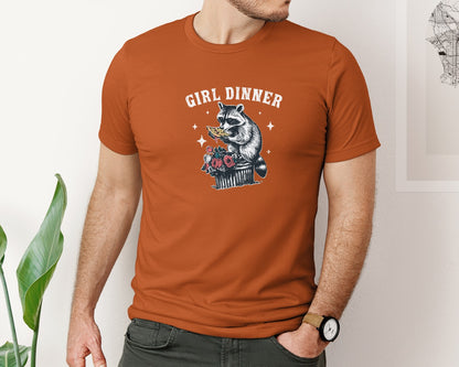 brand:Bella Canvas|color:Autumn|Girl Dinner Raccoon Eat Pizza Shirt Graphic T-Shirt