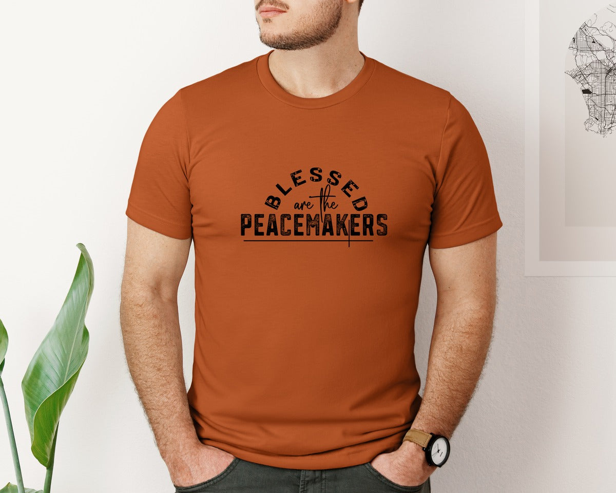 brand:Bella Canvas|color:Autumn|Blessed Are The Peacemakers Sleeve 3 Graphic T-Shirt