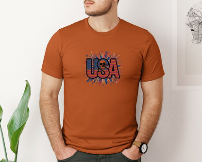 brand:Bella Canvas|color:Autumn|Usa Skull Fireworks 4Th Of July T Shirt 2 Graphic T-Shirt