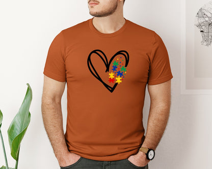 brand:Bella Canvas|color:Autumn|Autism Heart Autism Puzzle Graphic T-Shirt