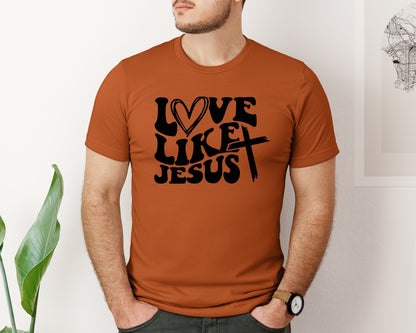 brand:Bella Canvas|color:Autumn|Love Like Jesus Wavy 2 Graphic T-Shirt