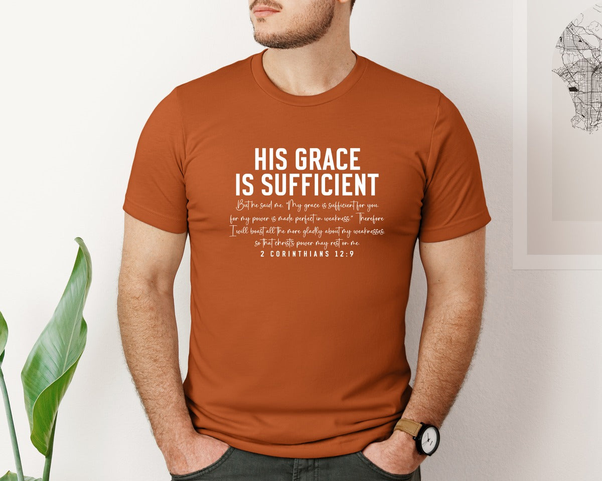 brand:Bella Canvas|color:Autumn|His Grace Is Sufficient 2 Corinthian Graphic T-Shirt