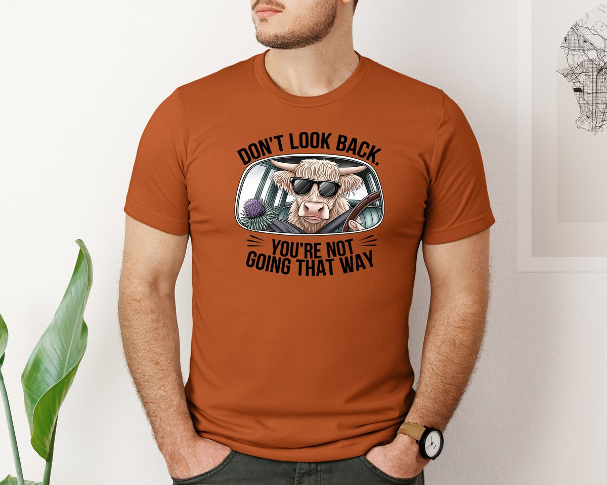 brand:Bella Canvas|color:Autumn|Dont Look Back Highland Cow 4 Graphic T-Shirt