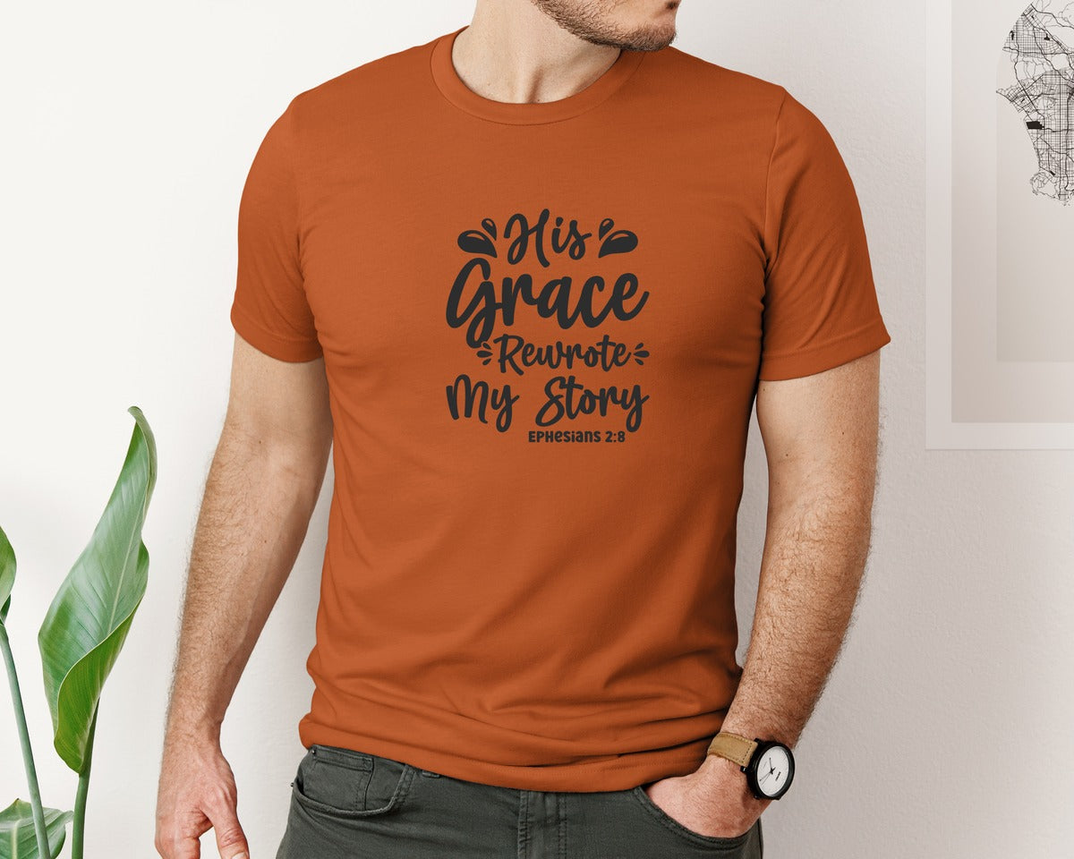 brand:Bella Canvas|color:Autumn|His Grace Rewrites My Story Graphic T-Shirt