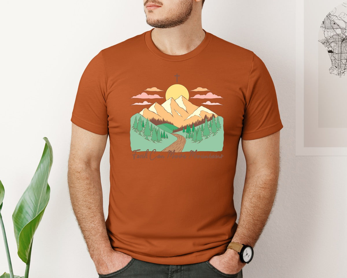 brand:Bella Canvas|color:Autumn|Faith Can Move Mountains Christian Quote 2 Graphic T-Shirt