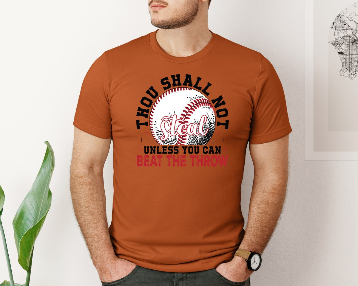brand:Bella Canvas|color:Autumn|Funny Baseball Thou Shall Not Steal Graphic T-Shirt