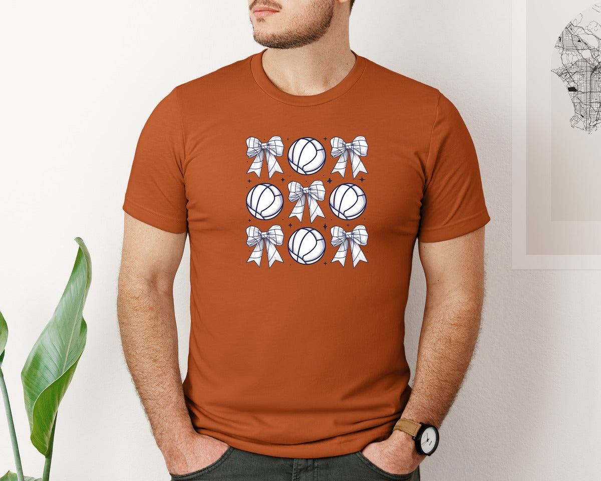 brand:Bella Canvas|color:Autumn|Volleyball Bow Volleyball Mama Graphic T-Shirt