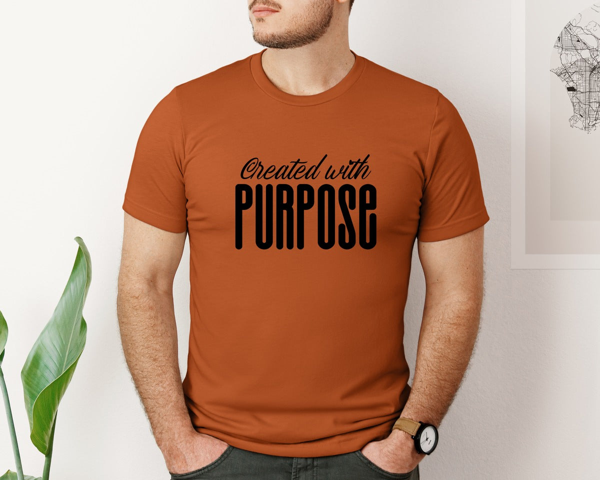 brand:Bella Canvas|color:Autumn|Created With Purpose Sleeve Design Graphic T-Shirt