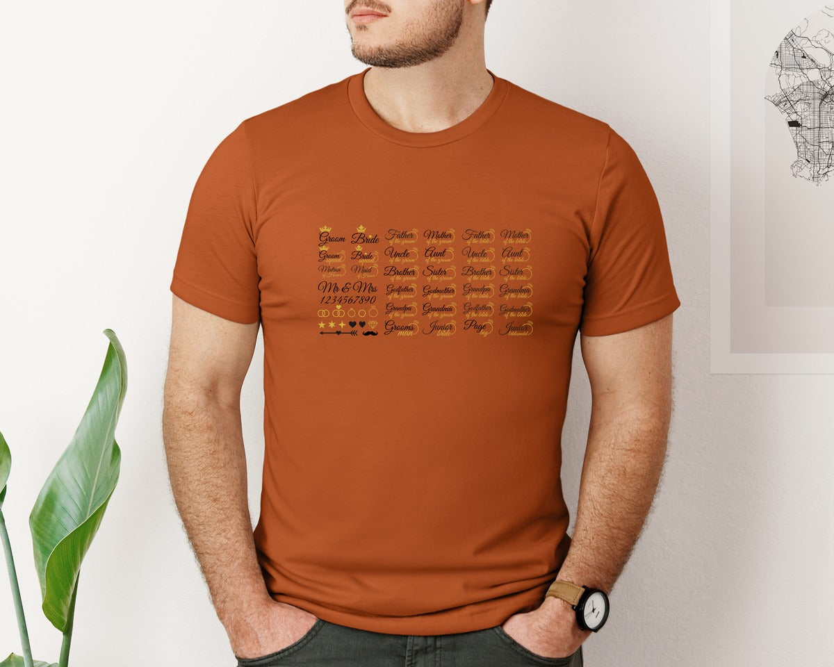 brand:Bella Canvas|color:Autumn|Wedding Wedding Roles Graphic T-Shirt