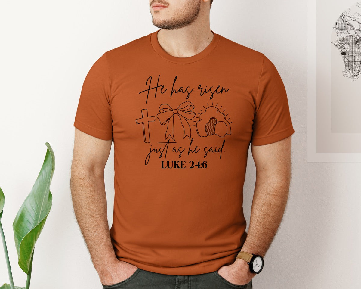 brand:Bella Canvas|color:Autumn|He Has Risen Graphic T-Shirt