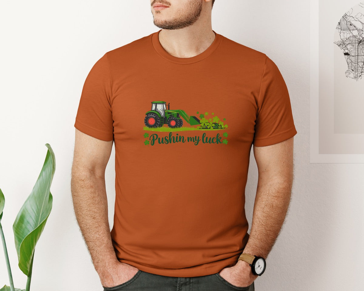 brand:Bella Canvas|color:Autumn|Pushin My Luck St Patricks Day 3 Graphic T-Shirt