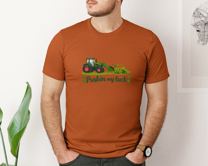 brand:Bella Canvas|color:Autumn|Pushin My Luck St Patricks Day 3 Graphic T-Shirt