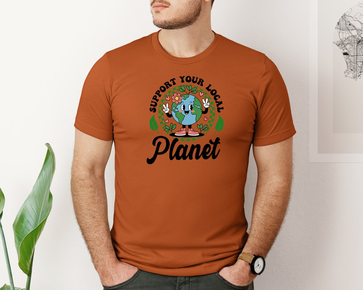 brand:Bella Canvas|color:Autumn|Earth Day Support Your Local Planet 2 Graphic T-Shirt