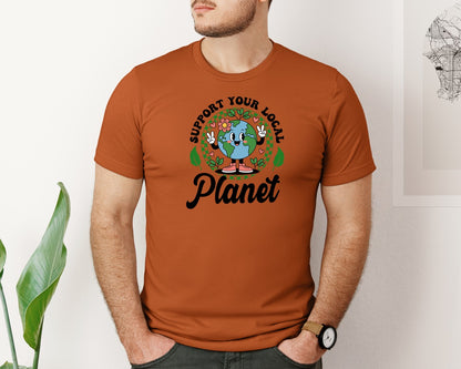 brand:Bella Canvas|color:Autumn|Earth Day Support Your Local Planet 2 Graphic T-Shirt