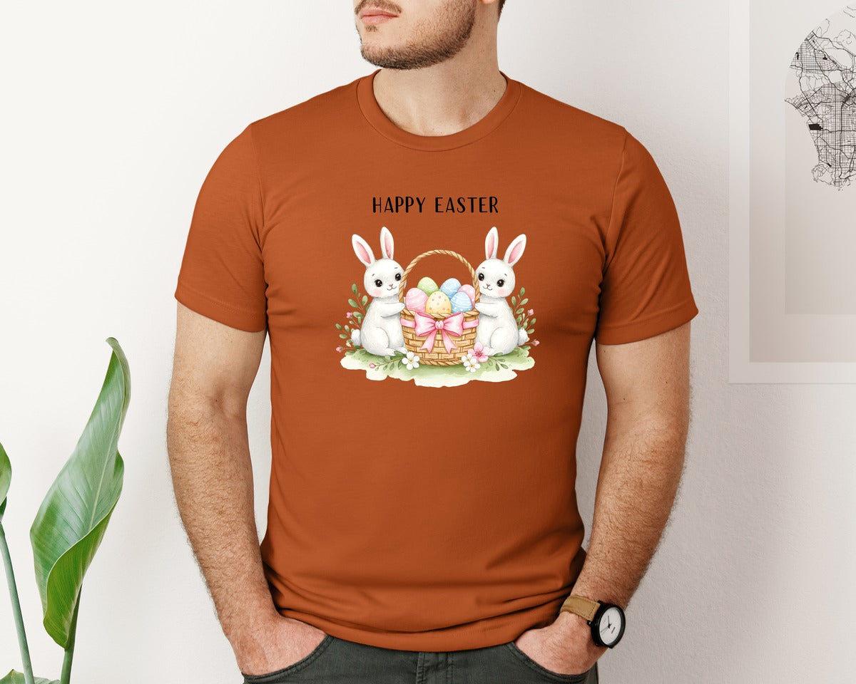 brand:Bella Canvas|color:Autumn|Happy Easter Bunnies With Basket Cu Graphic T-Shirt