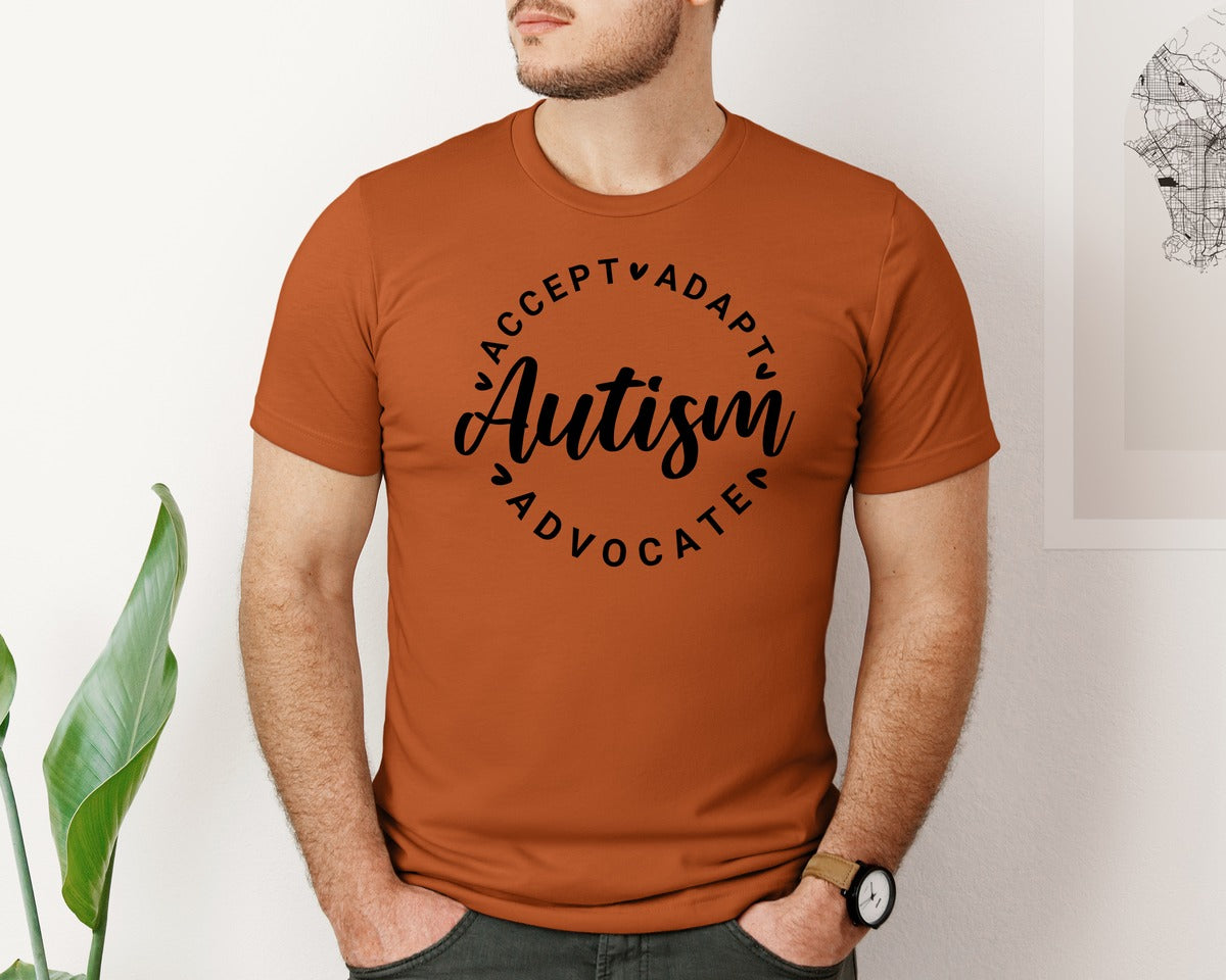 brand:Bella Canvas|color:Autumn|Autism Awareness Accept Adapt Advocate 4 Graphic T-Shirt
