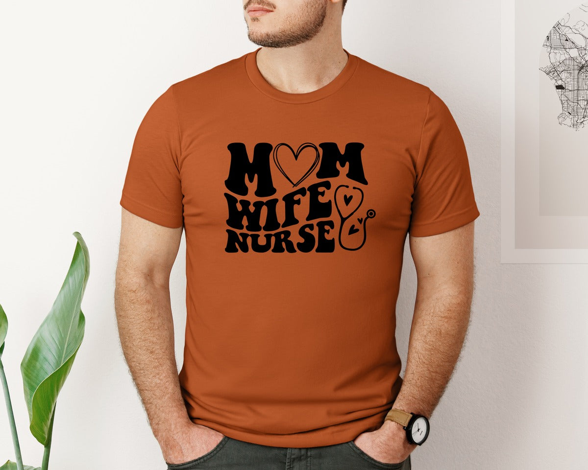 brand:Bella Canvas|color:Autumn|Mom Wife Nurse Wavy Graphic T-Shirt
