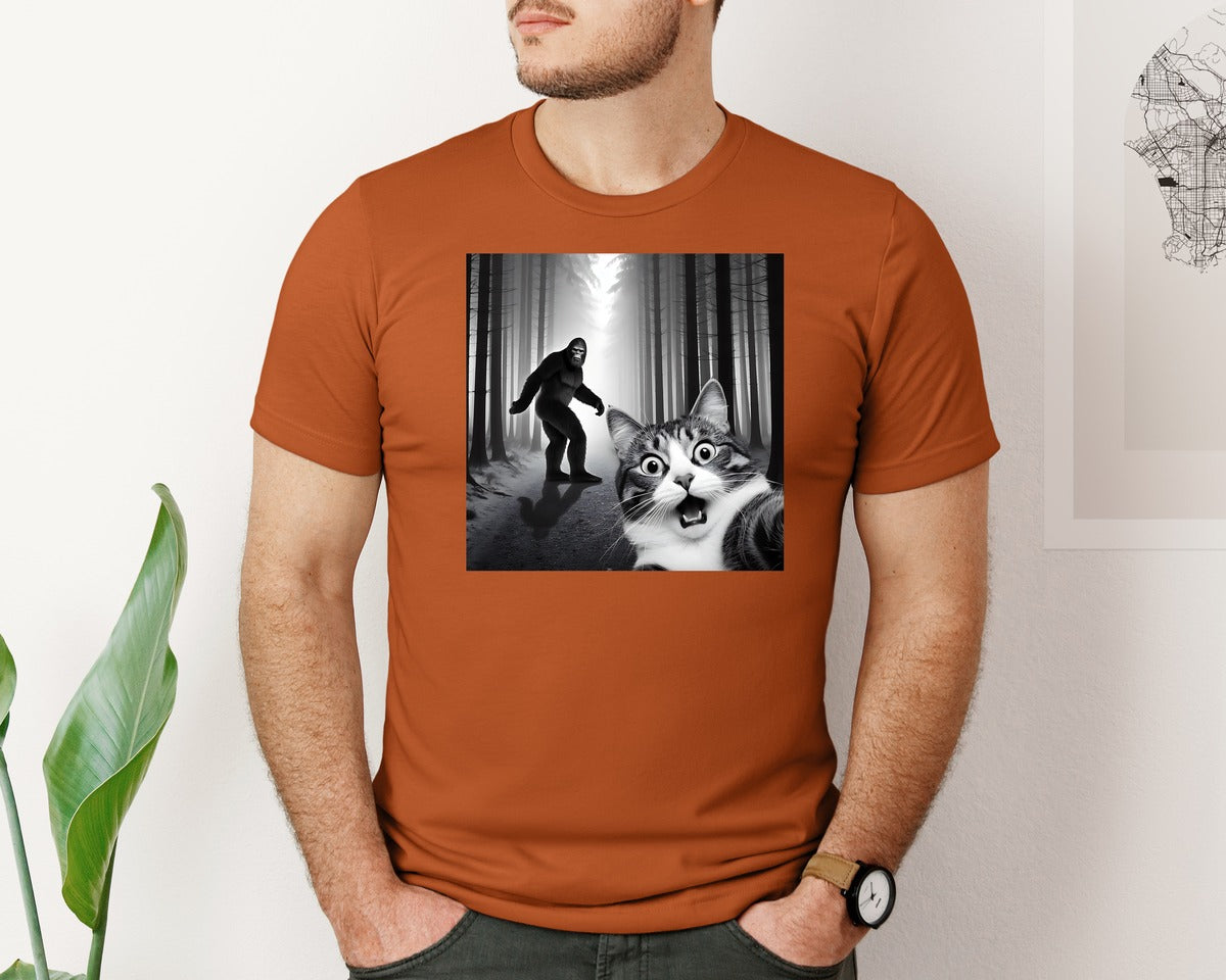 brand:Bella Canvas|color:Autumn|Cat Selfie With Sasquatch Graphic T-Shirt