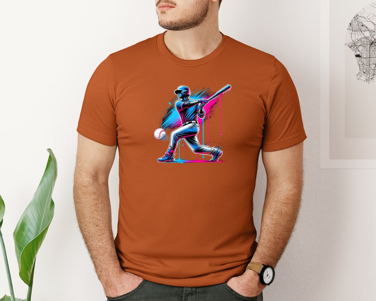 brand:Bella Canvas|color:Autumn|Baseball Player Ice Cream Drip Baseball Graphic T-Shirt