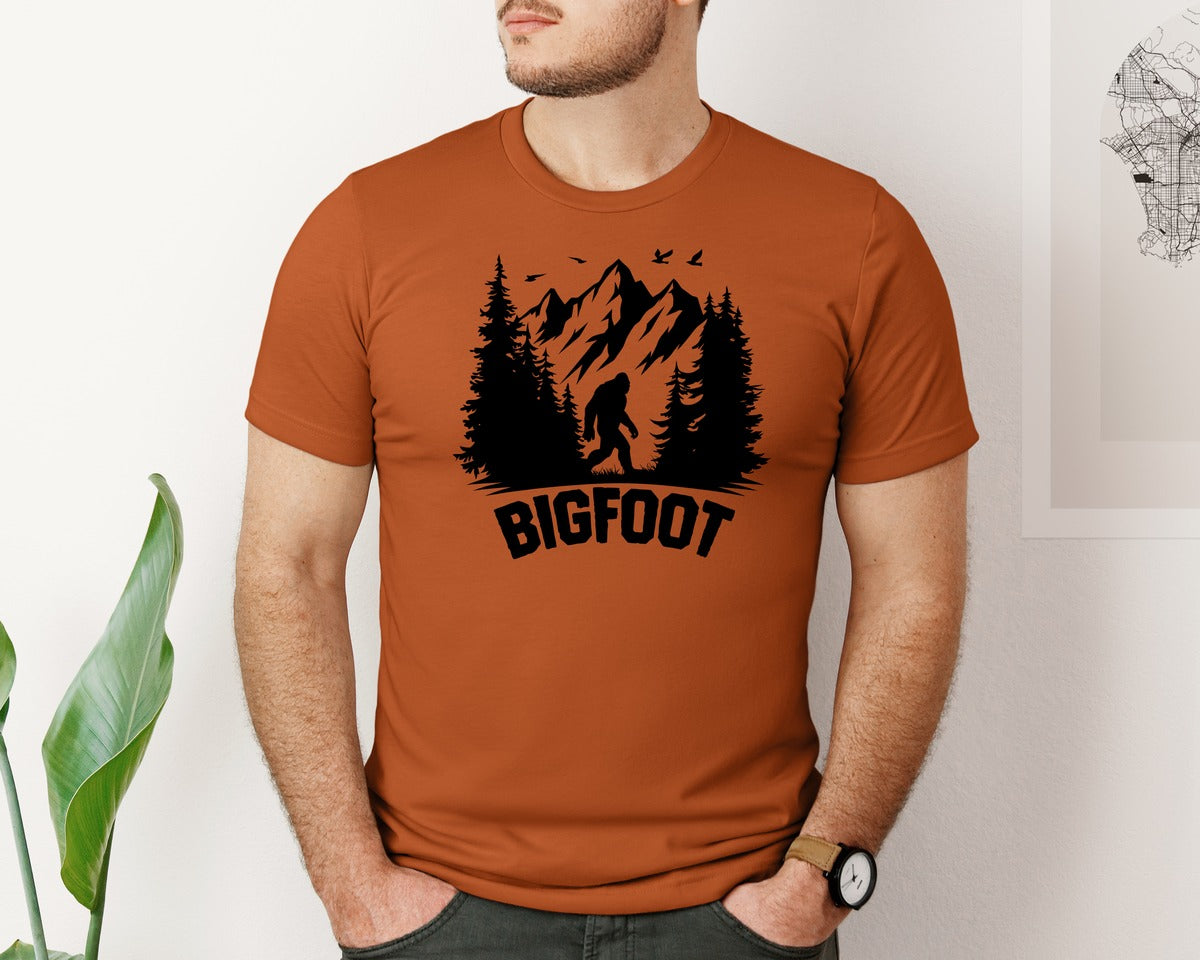brand:Bella Canvas|color:Autumn|Retro Bigfoot Silhouette Pixel Art Graphic T-Shirt