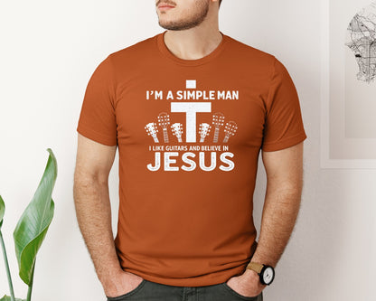 brand:Bella Canvas|color:Autumn|Christian Guitar Im A Simple Man Graphic T-Shirt