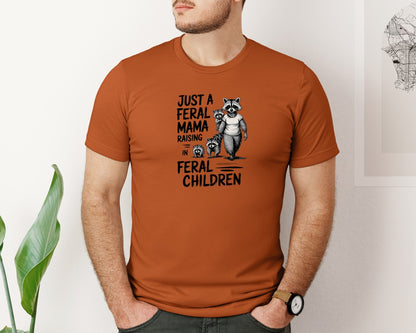 brand:Bella Canvas|color:Autumn|Funny Mothers Day Raccoon Mama Tired Graphic T-Shirt