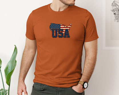 brand:Bella Canvas|color:Autumn|America Usa Map 4Th Of July Patriotic Graphic T-Shirt