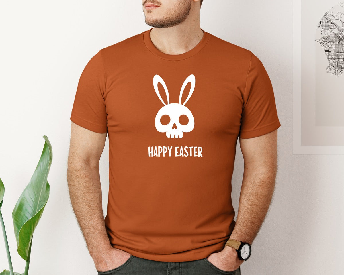 brand:Bella Canvas|color:Autumn|Gothic Creepy Easter Bunny Skull Irony Graphic T-Shirt