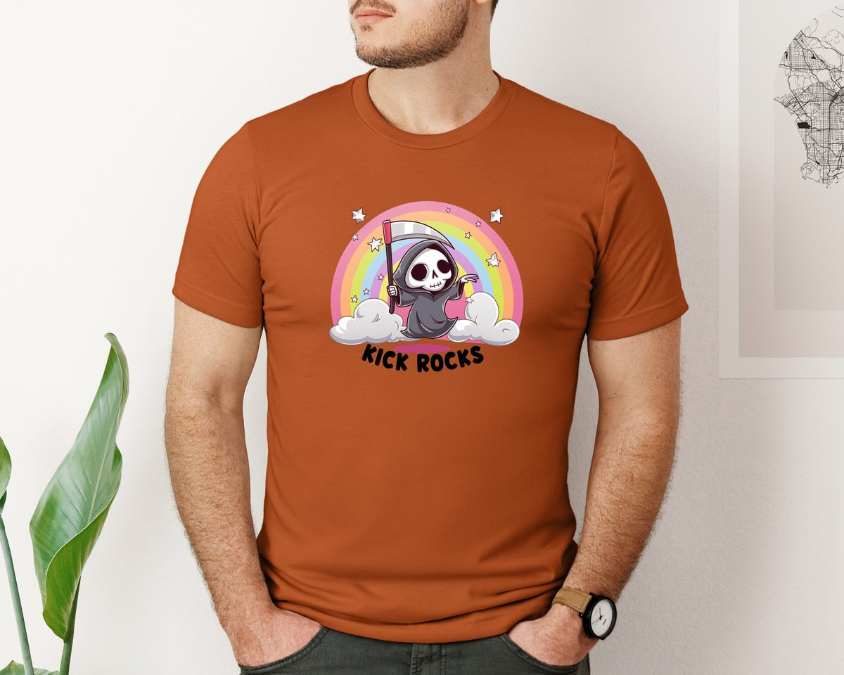 brand:Bella Canvas|color:Autumn|Kick Rocks Cute Grim Reaper Graphic T-Shirt