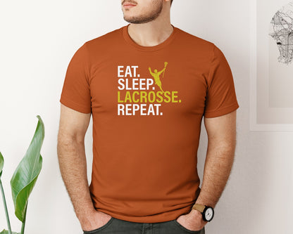 brand:Bella Canvas|color:Autumn|Eat Sleep Lacrosse Repeat Sports Team Graphic T-Shirt