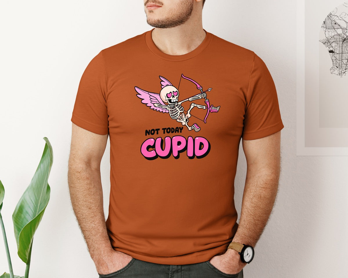 brand:Bella Canvas|color:Autumn|Not Today Cupid Skeleton Valentine 4 Graphic T-Shirt