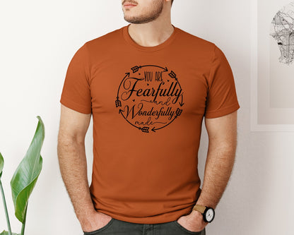 brand:Bella Canvas|color:Autumn|You Are Fearfully And Sleeve Design Graphic T-Shirt