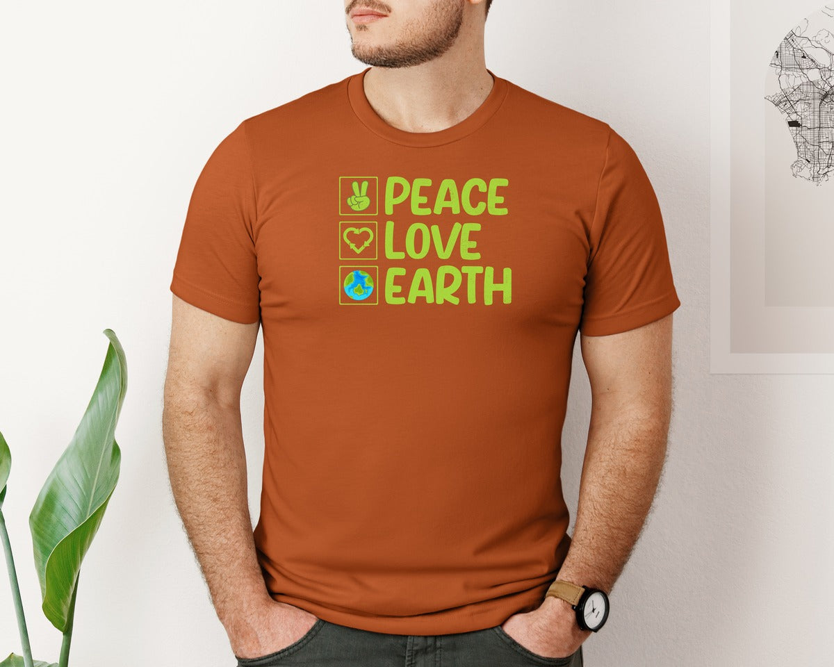brand:Bella Canvas|color:Autumn|Peace Love Earth T Shirt Graphic T-Shirt
