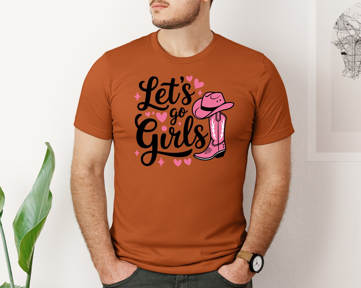 brand:Bella Canvas|color:Autumn|Lets Go Girls Western Cowgirl Graphic T-Shirt