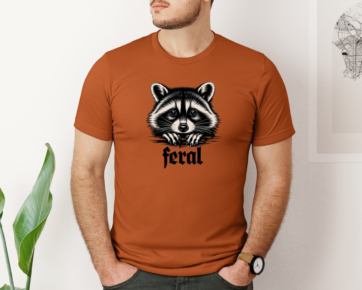 brand:Bella Canvas|color:Autumn|Feral Raccoon Gothic Grunge Wild Graphic T-Shirt