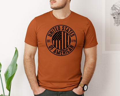 brand:Bella Canvas|color:Autumn|United States Of America Patriotic Graphic T-Shirt