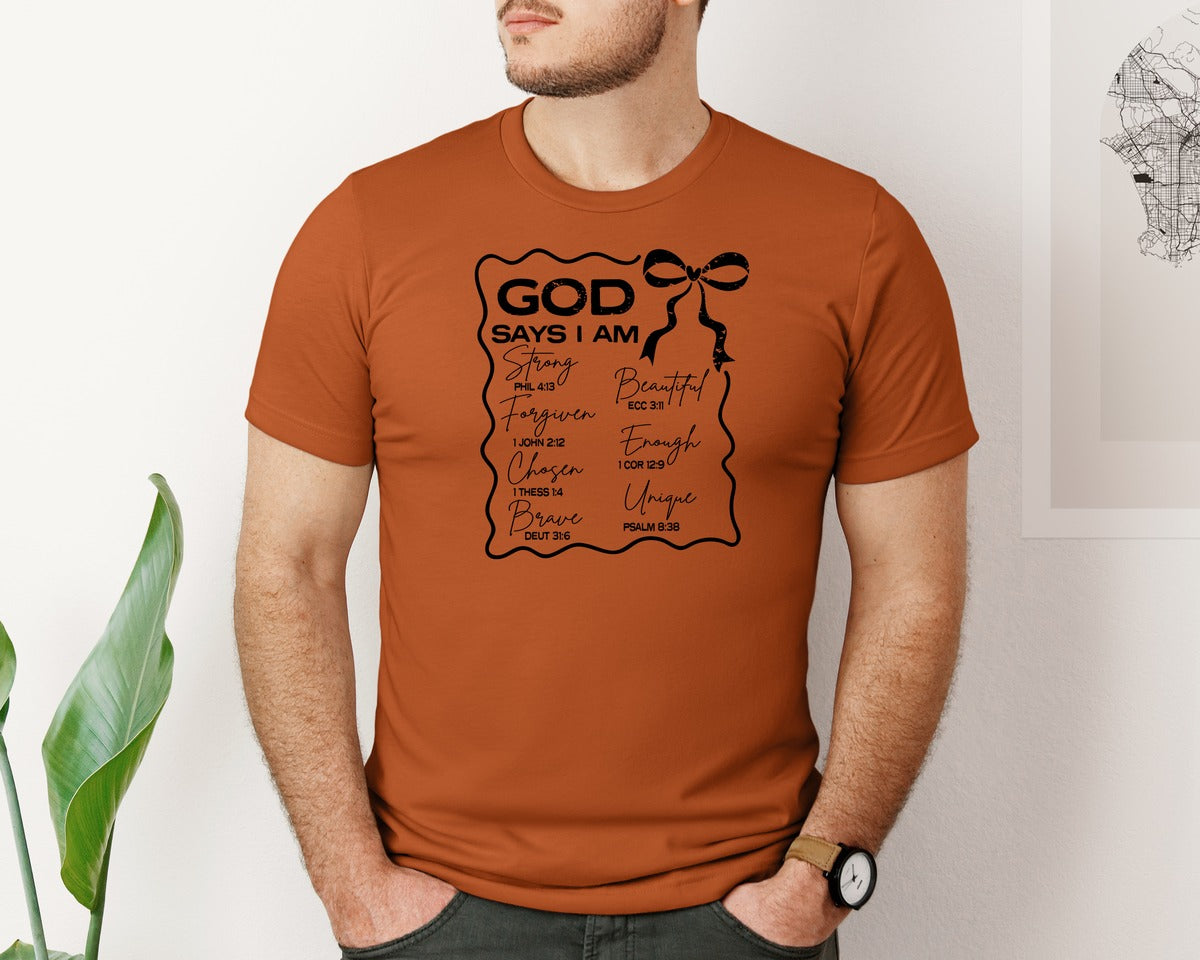 brand:Bella Canvas|color:Autumn|God Says I Am Coquette Christian Graphic T-Shirt