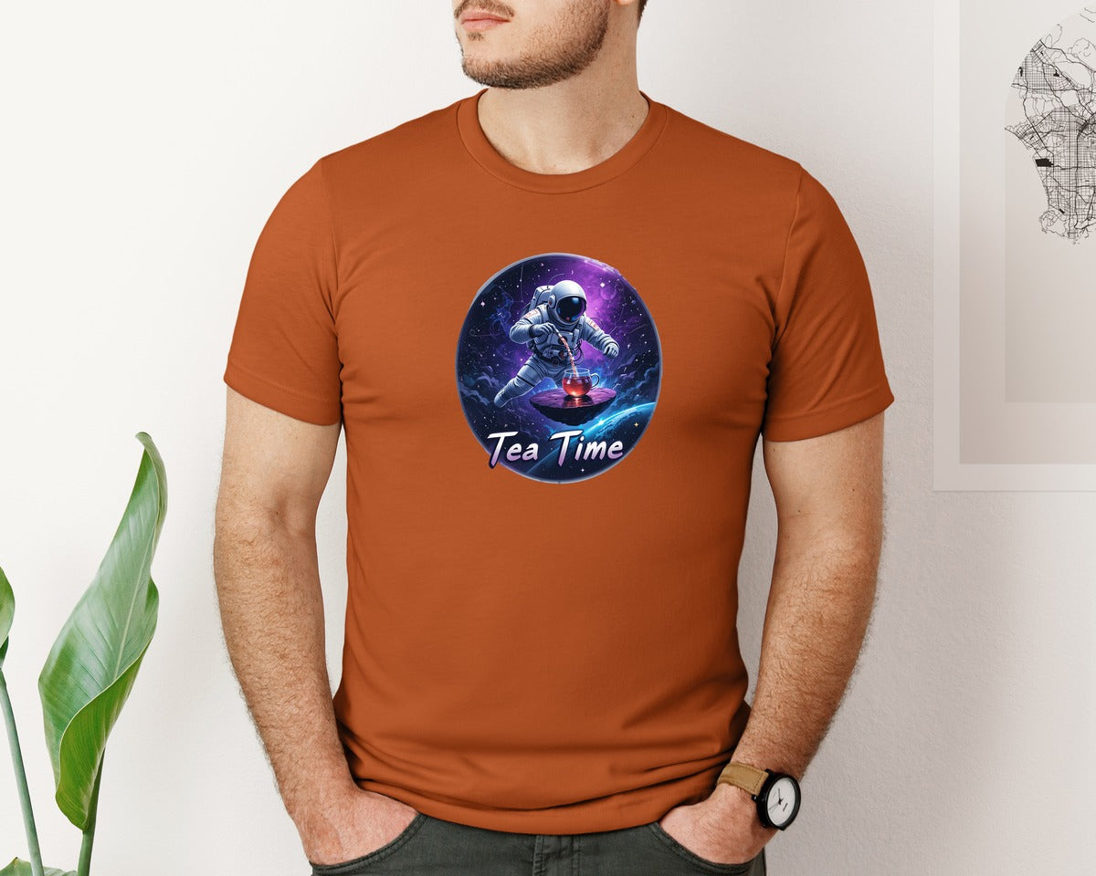 brand:Bella Canvas|color:Autumn|Astronaut Tea Time In Space T Shirt Graphic T-Shirt