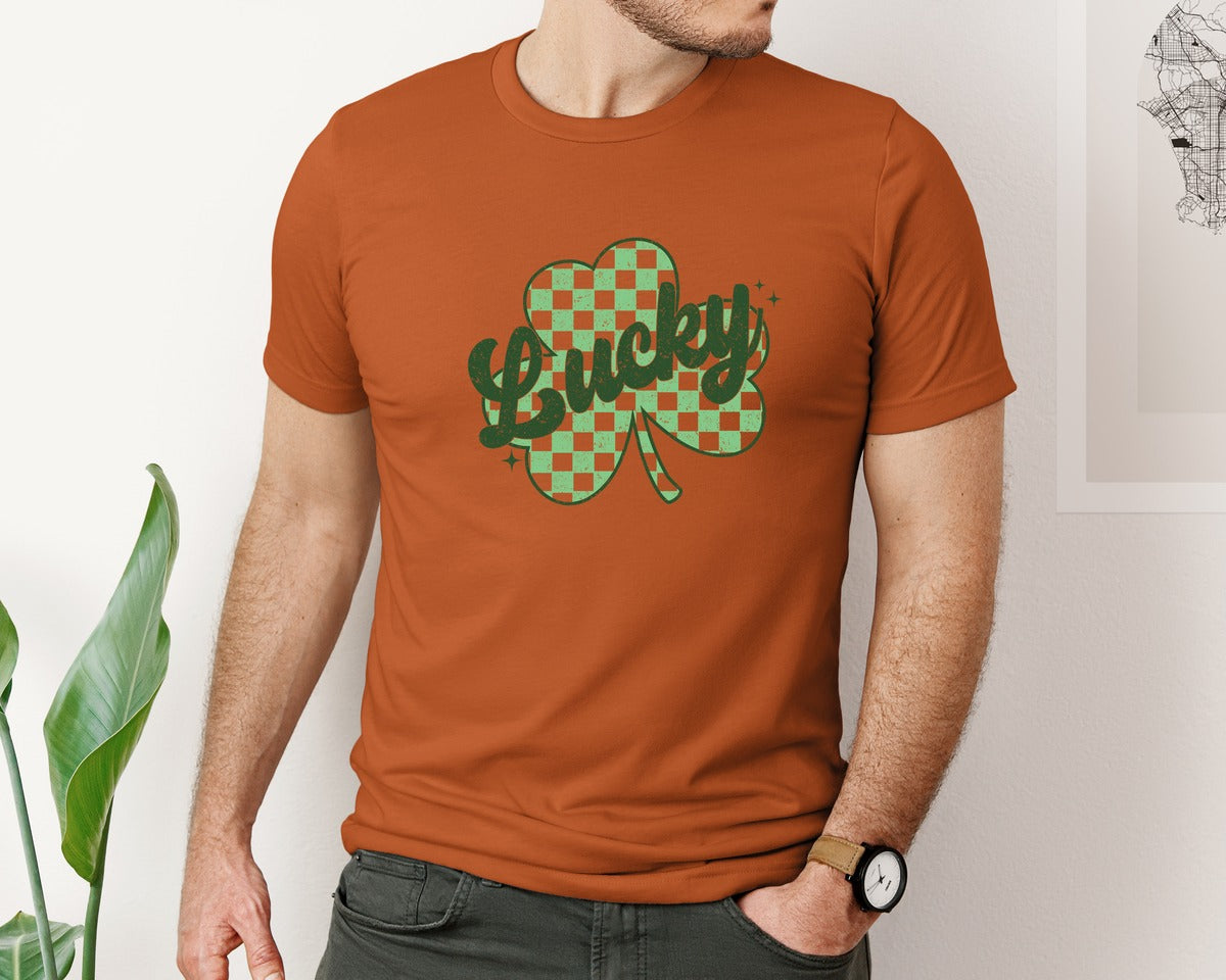 brand:Bella Canvas|color:Autumn|Retro Lucky St Patricks Day Shamrock Graphic T-Shirt