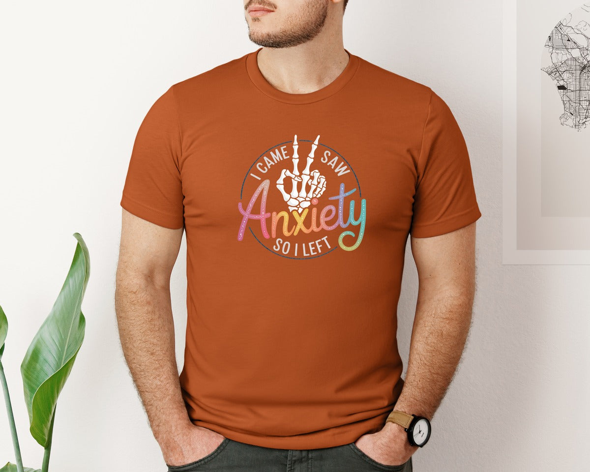 brand:Bella Canvas|color:Autumn|I Came I Saw Anxiety Gothic 3 Graphic T-Shirt