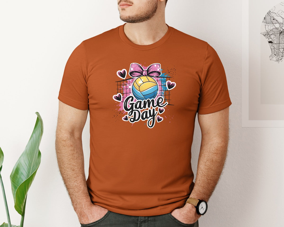 brand:Bella Canvas|color:Autumn|Game Day Volleyball Cute Girly Spo Graphic T-Shirt
