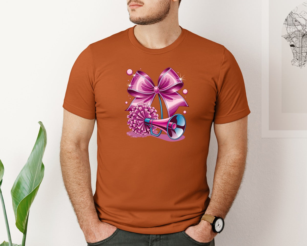 brand:Bella Canvas|color:Autumn|Cheerleading Bow Pom Poms Graphic T-Shirt