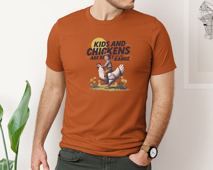 brand:Bella Canvas|color:Autumn|Kids And Chickens Vintage Farm Graphic T-Shirt