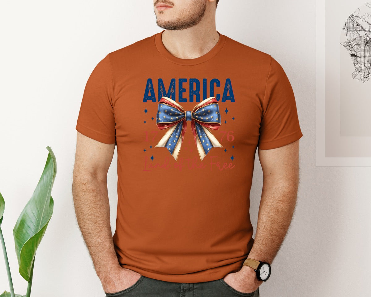 brand:Bella Canvas|color:Autumn|America Bow Land Of The Free Graphic T-Shirt