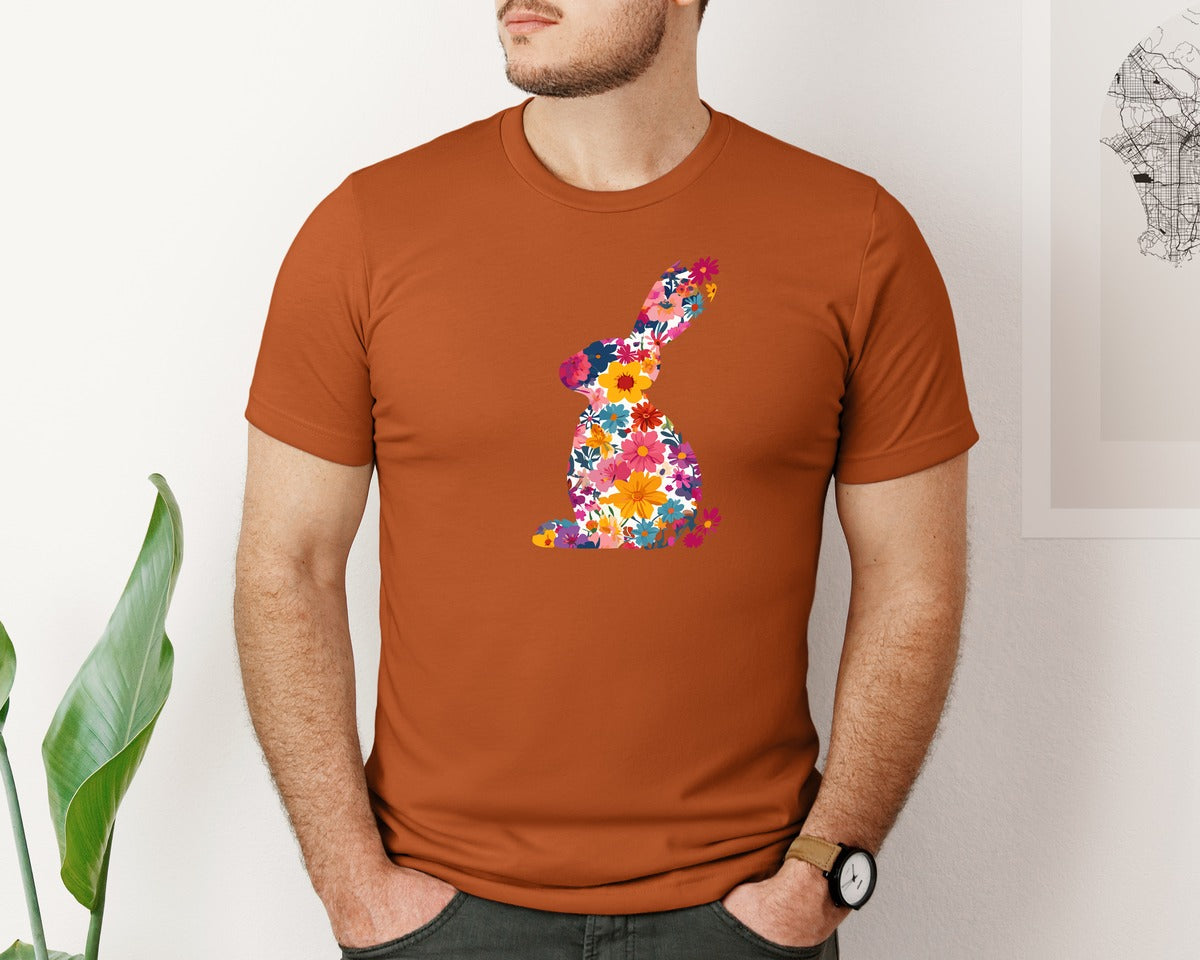 brand:Bella Canvas|color:Autumn|Floral Bunny Easter Rabbit Graphic T-Shirt