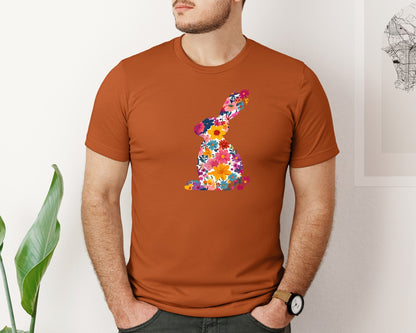brand:Bella Canvas|color:Autumn|Floral Bunny Easter Rabbit Graphic T-Shirt