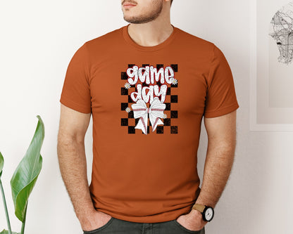 brand:Bella Canvas|color:Autumn|Checkered Baseball Game Day Graphic T-Shirt