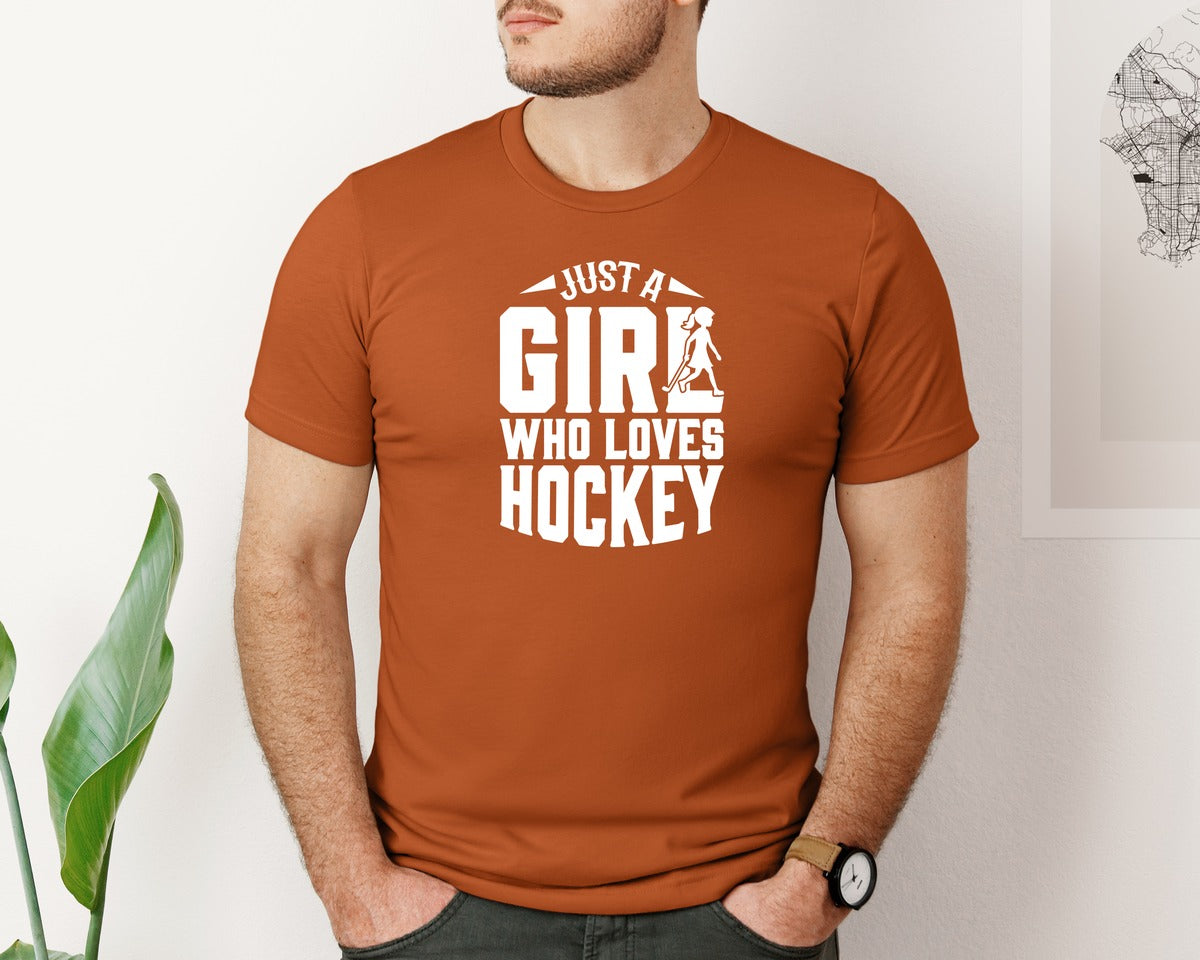 brand:Bella Canvas|color:Autumn|Girl Who Loves Hockey Hockey Graphic T-Shirt