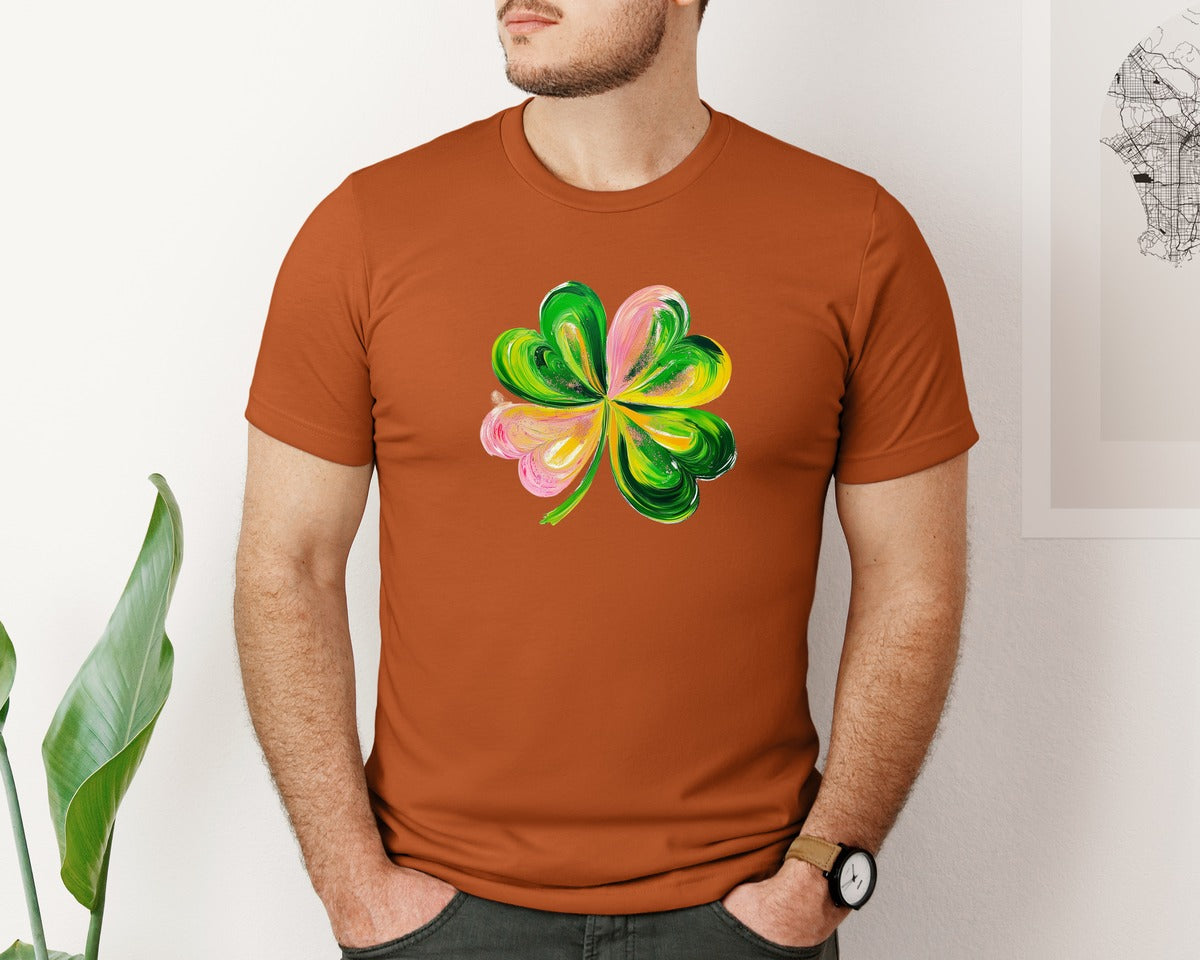 brand:Bella Canvas|color:Autumn|Brushstroke Shamrock Graphic T-Shirt